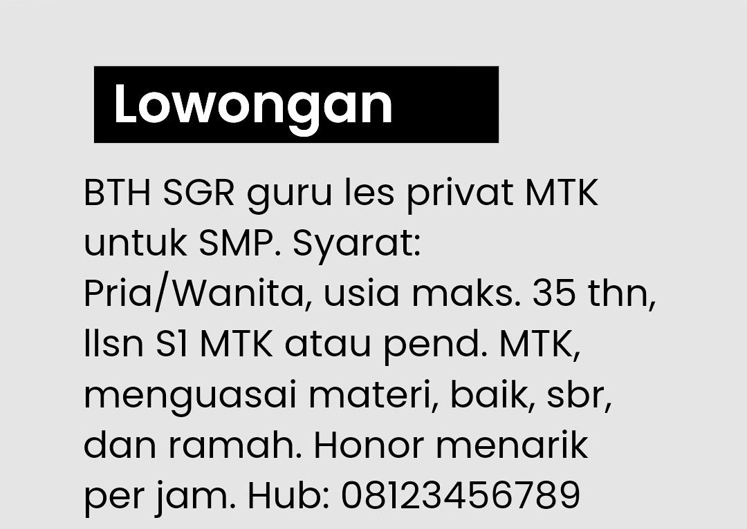 Contoh iklan baris lowongan kerja